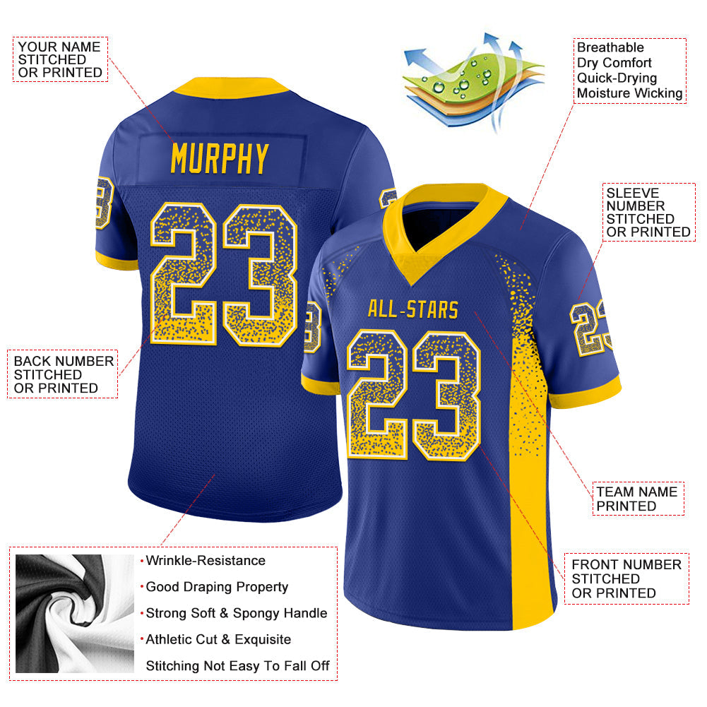 Custom Royal Yellow-White Mesh Drift Fashion Football Jersey - Sky-Custom