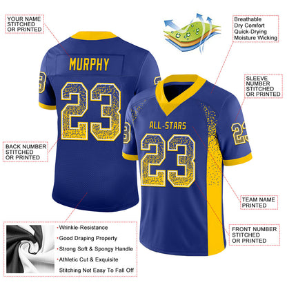 Custom Royal Yellow-White Mesh Drift Fashion Football Jersey - Sky-Custom