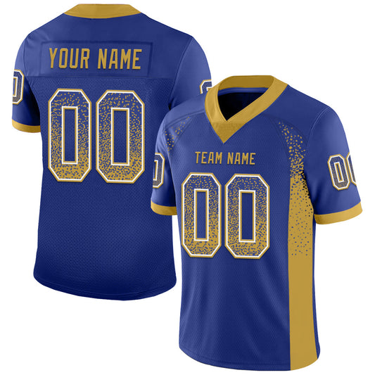Custom Royal Old Gold-White Mesh Drift Fashion Football Jersey - Sky-Custom