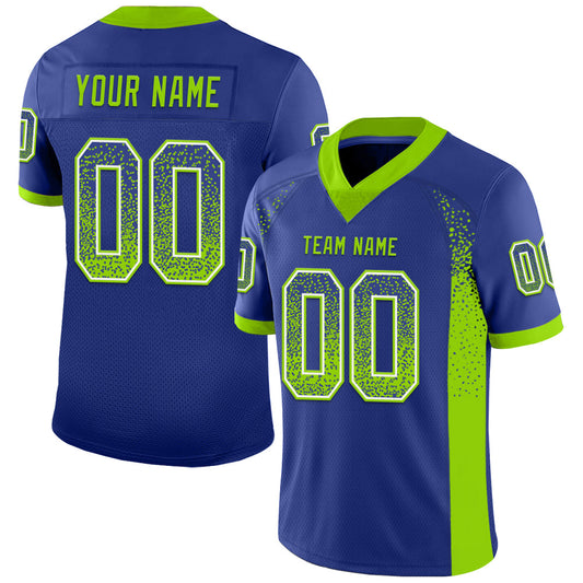 Custom Royal Neon Green-White Mesh Drift Fashion Football Jersey - Sky-Custom
