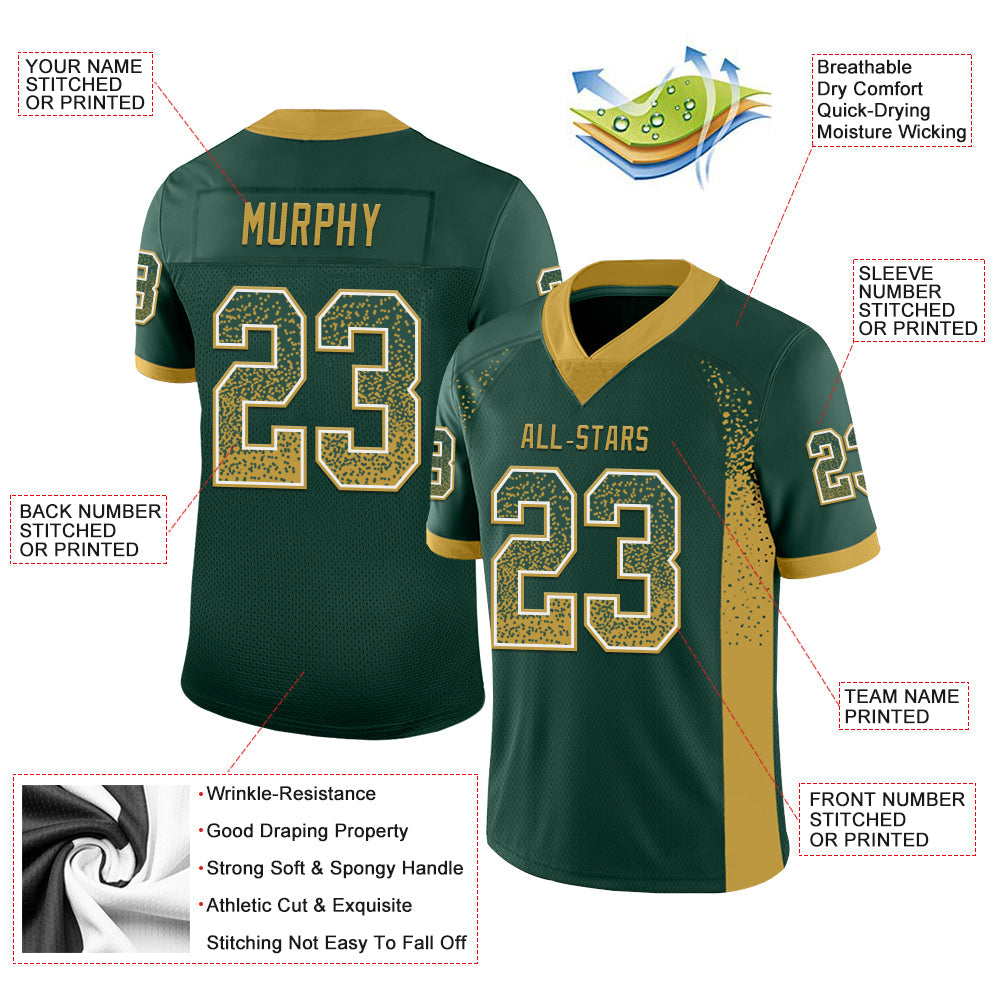 Custom Green Old Gold-White Mesh Drift Fashion Football Jersey - Sky-Custom
