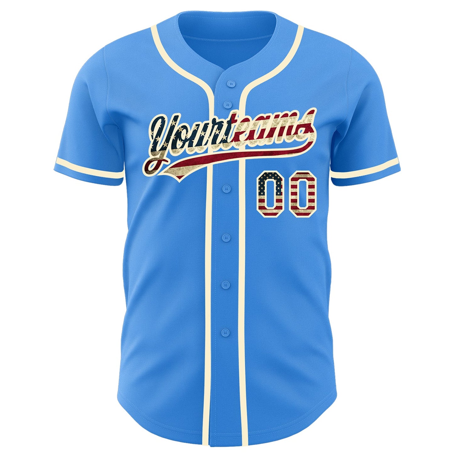 Custom Electric Blue Vintage USA Flag-Cream Authentic Baseball Jersey - Sky-Custom