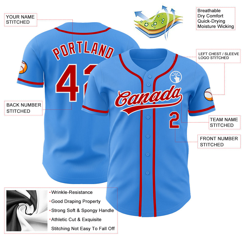 Custom Electric Blue Red-White Authentic Baseball Jersey - Sky-Custom