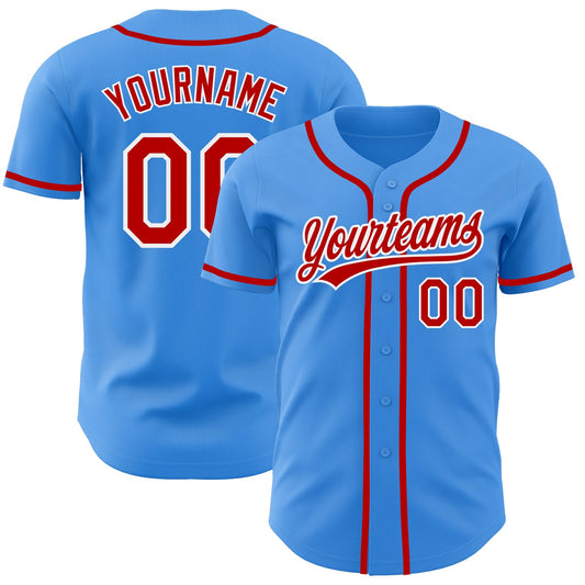 Custom Electric Blue Red-White Authentic Baseball Jersey - Sky-Custom