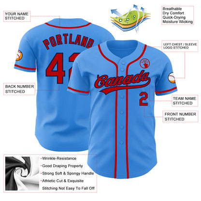 Custom Electric Blue Red-Navy Authentic Baseball Jersey - Sky-Custom