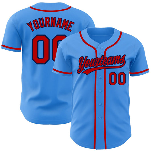 Custom Electric Blue Red-Navy Authentic Baseball Jersey - Sky-Custom