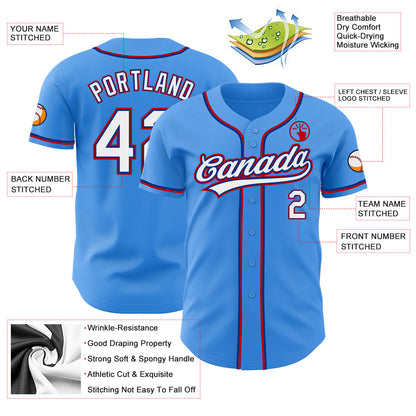 Custom Electric Blue White Royal-Red Authentic Baseball Jersey - Sky-Custom