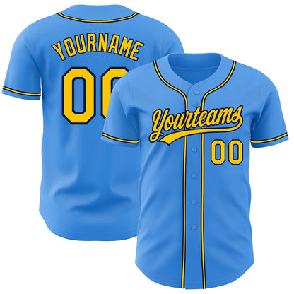 Custom Electric Blue Yellow-Navy Authentic Baseball Jersey - Sky-Custom