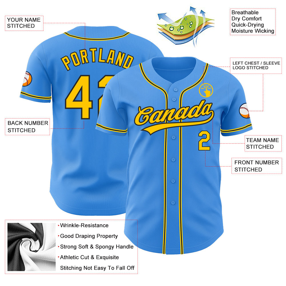 Custom Electric Blue Yellow-Black Authentic Baseball Jersey - Sky-Custom