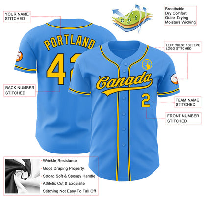 Custom Electric Blue Yellow-Black Authentic Baseball Jersey - Sky-Custom