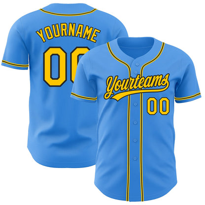 Custom Electric Blue Yellow-Black Authentic Baseball Jersey - Sky-Custom