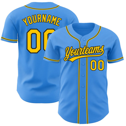 Custom Electric Blue Yellow-Black Authentic Baseball Jersey - Sky-Custom