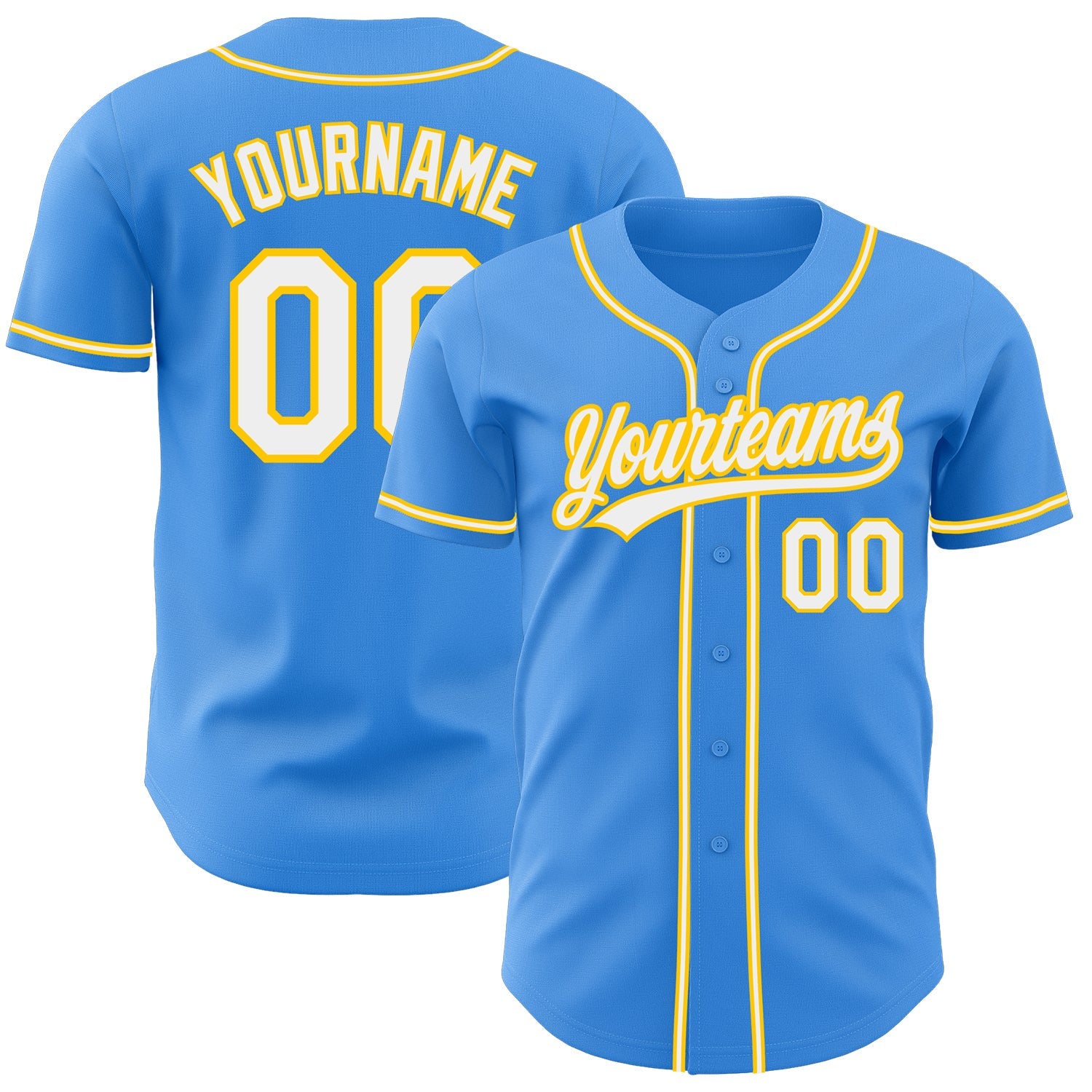 Custom Electric Blue White-Yellow Authentic Baseball Jersey - Sky-Custom