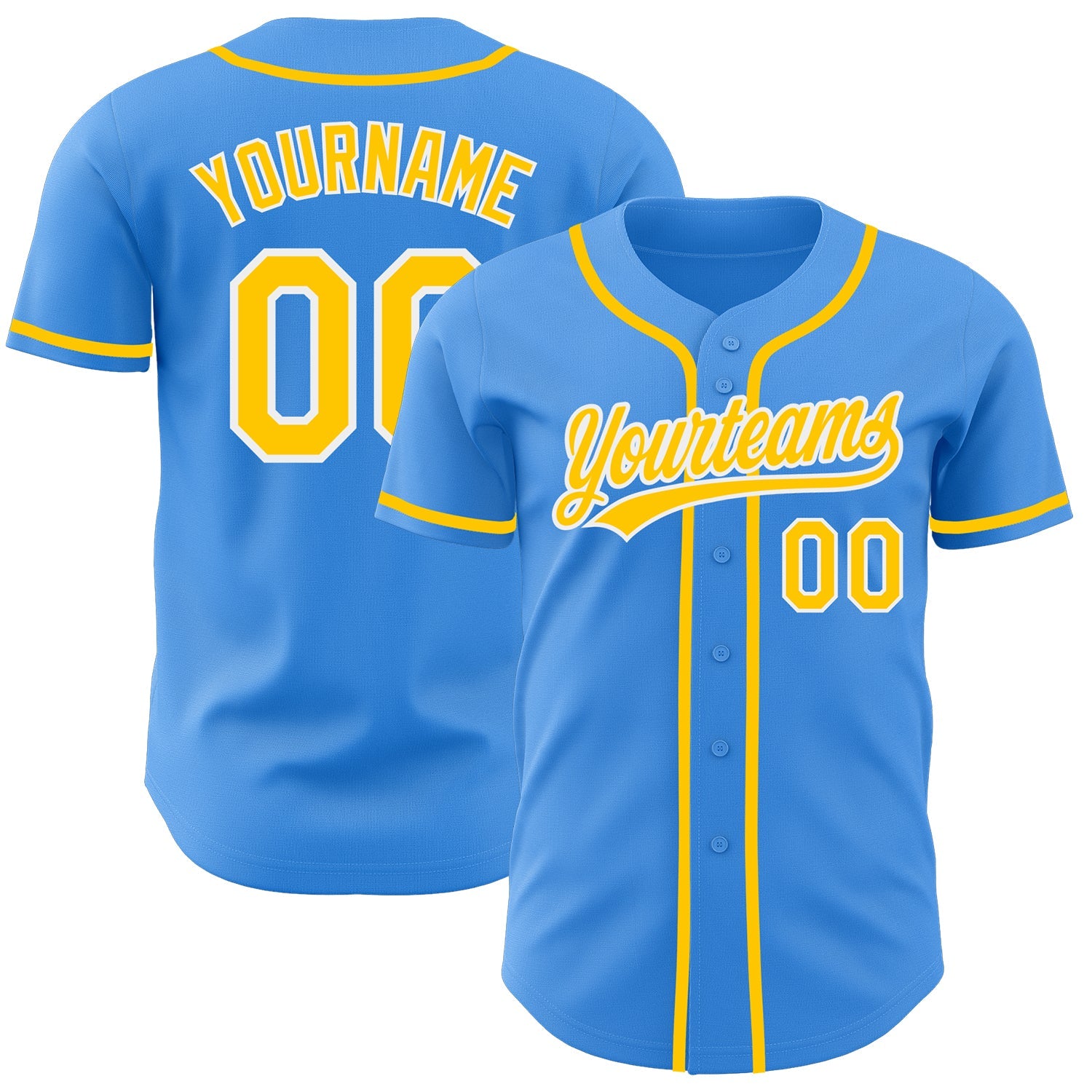 Custom Electric Blue Yellow-White Authentic Baseball Jersey - Sky-Custom
