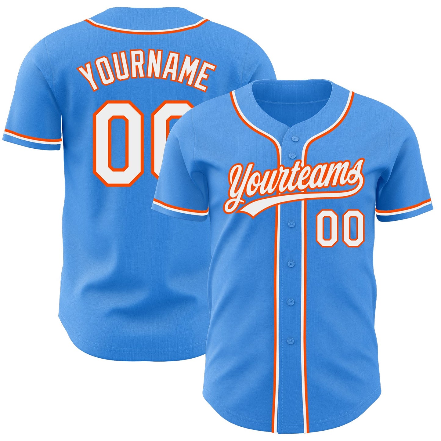Custom Electric Blue White-Orange Authentic Baseball Jersey - Sky-Custom
