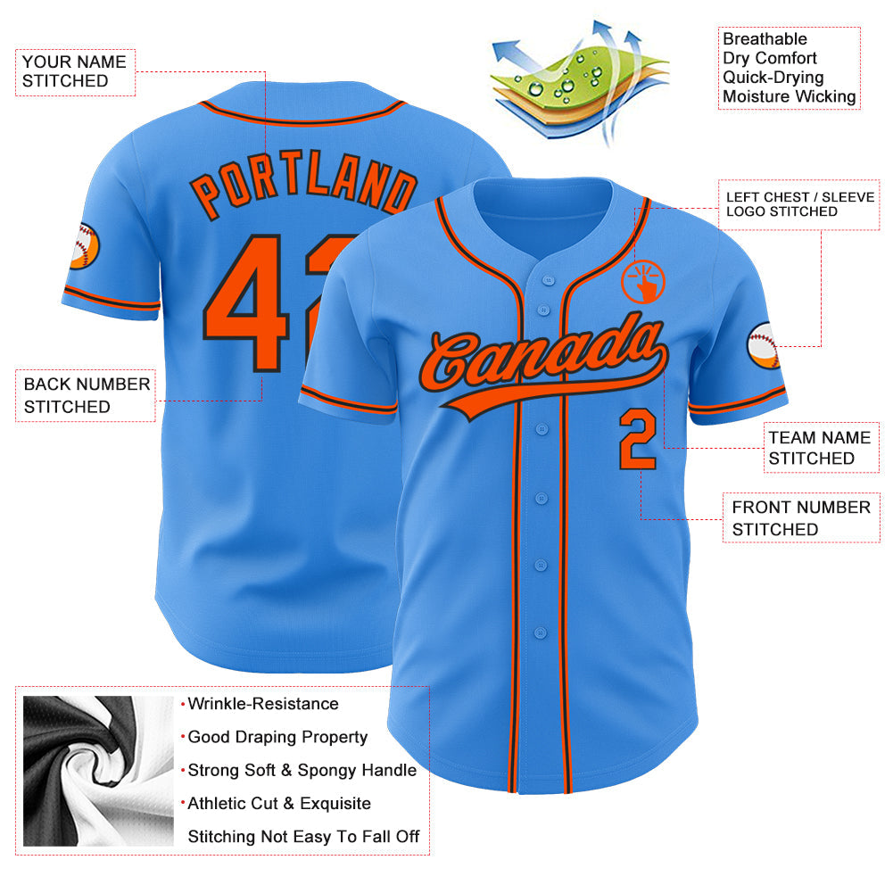 Custom Electric Blue Orange-Black Authentic Baseball Jersey - Sky-Custom