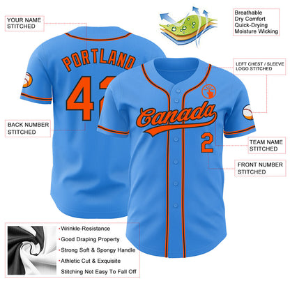 Custom Electric Blue Orange-Black Authentic Baseball Jersey - Sky-Custom