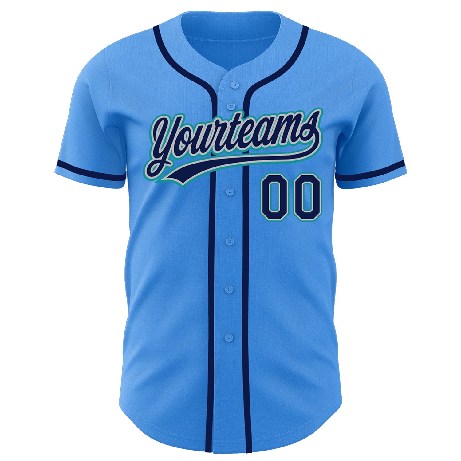 Custom Electric Blue Navy Gray-Teal Authentic Baseball Jersey - Sky-Custom