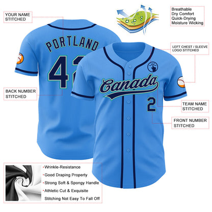 Custom Electric Blue Navy Gray-Teal Authentic Baseball Jersey - Sky-Custom