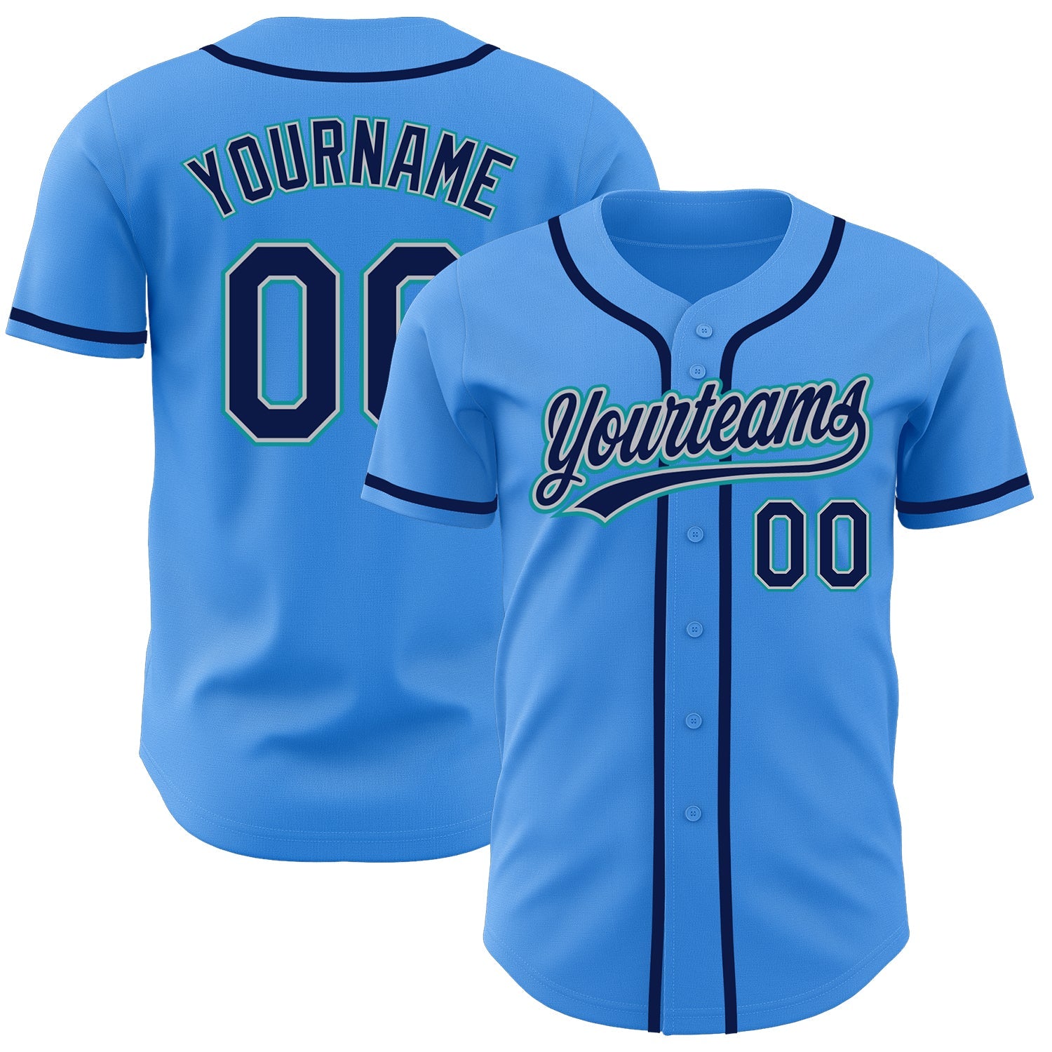 Custom Electric Blue Navy Gray-Teal Authentic Baseball Jersey - Sky-Custom