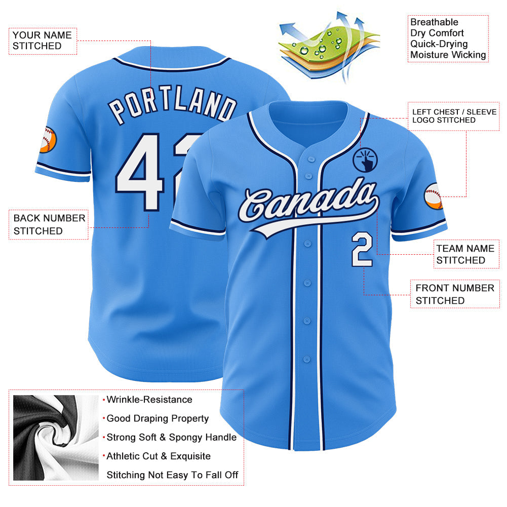 Custom Electric Blue White-Navy Authentic Baseball Jersey - Sky-Custom