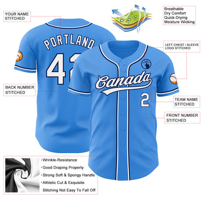 Custom Electric Blue White-Navy Authentic Baseball Jersey - Sky-Custom
