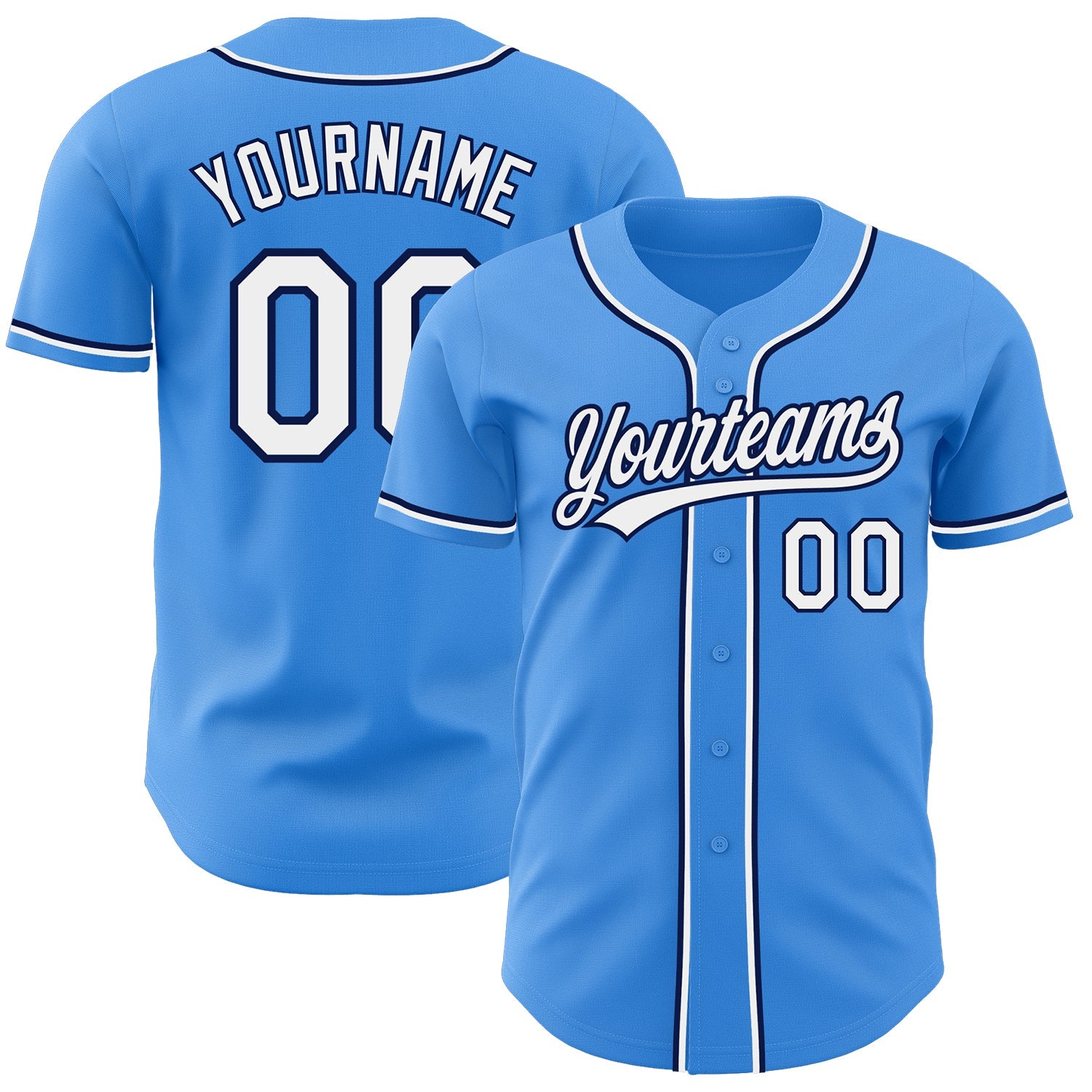 Custom Electric Blue White-Navy Authentic Baseball Jersey - Sky-Custom