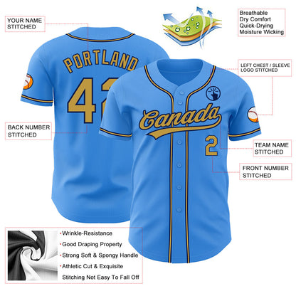 Custom Electric Blue Old Gold-Navy Authentic Baseball Jersey - Sky-Custom