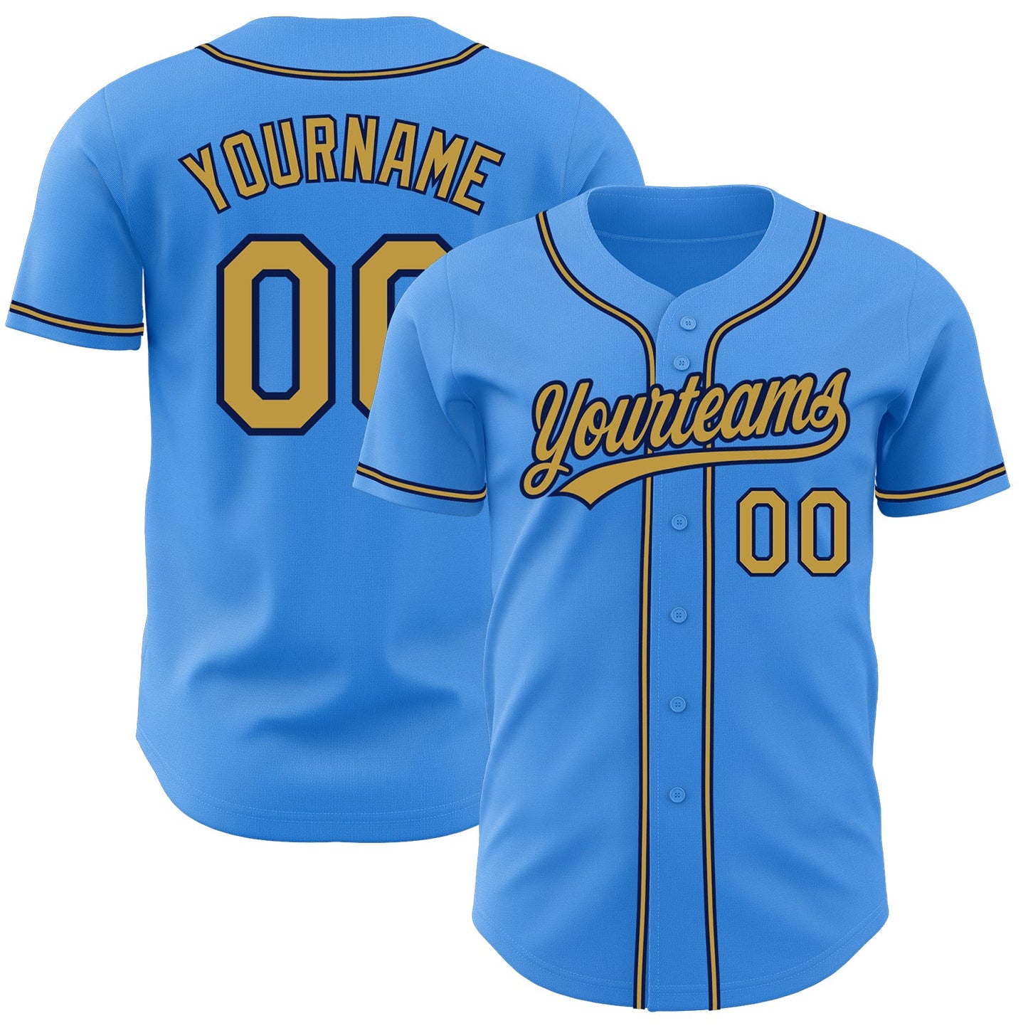 Custom Electric Blue Old Gold-Navy Authentic Baseball Jersey - Sky-Custom