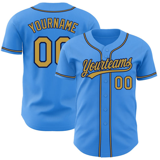 Custom Electric Blue Old Gold-Navy Authentic Baseball Jersey - Sky-Custom