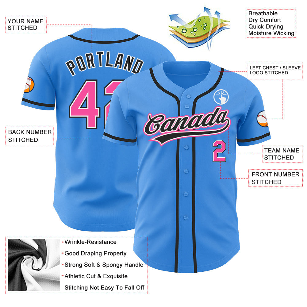 Custom Electric Blue Pink-Black Authentic Baseball Jersey - Sky-Custom