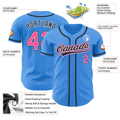 Custom Electric Blue Pink-Black Authentic Baseball Jersey - Sky-Custom