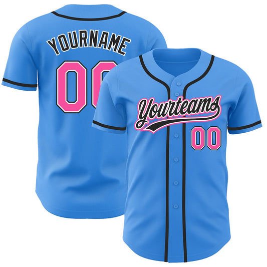 Custom Electric Blue Pink-Black Authentic Baseball Jersey - Sky-Custom