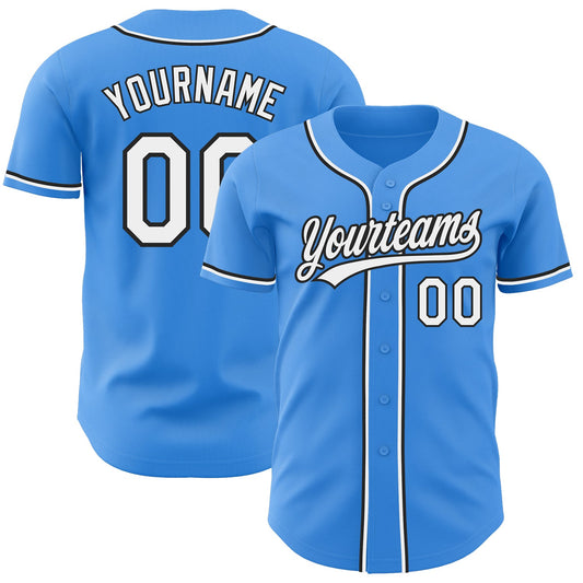 Custom Electric Blue White-Black Authentic Baseball Jersey - Sky-Custom