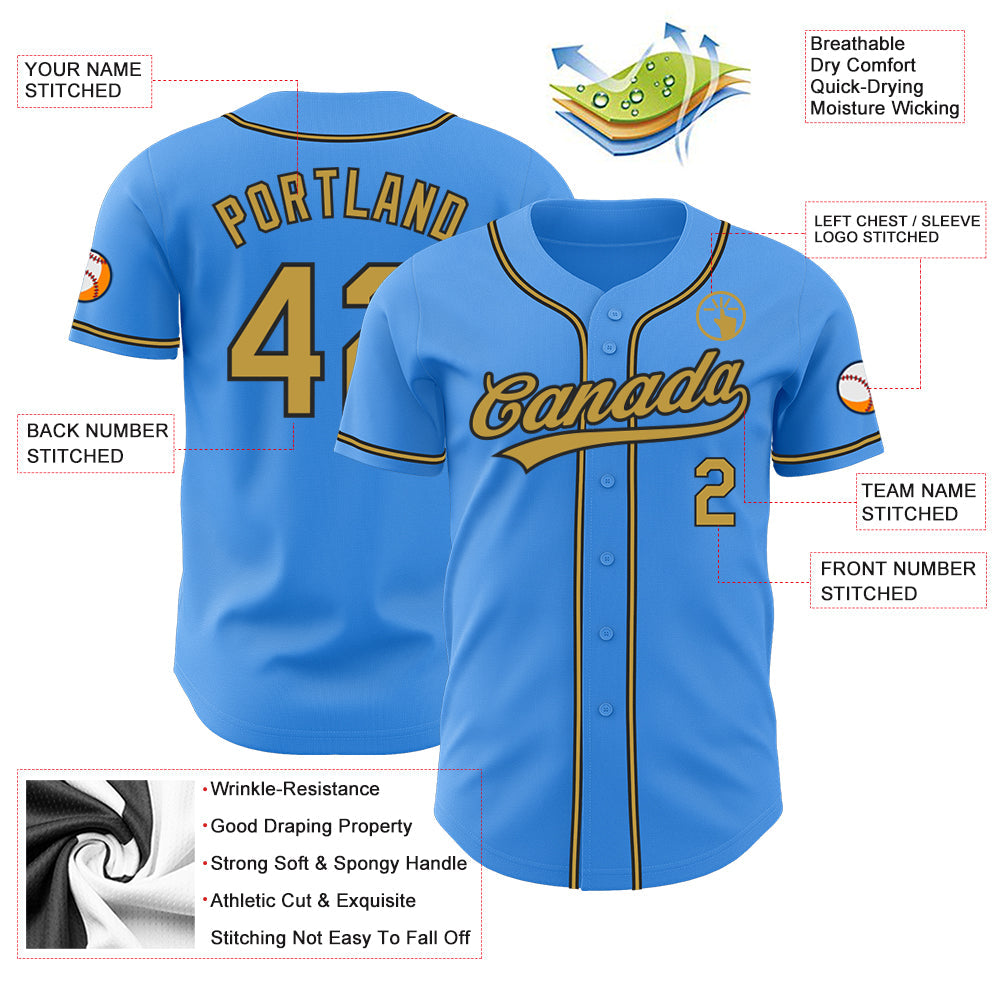 Custom Electric Blue Old Gold-Black Authentic Baseball Jersey - Sky-Custom