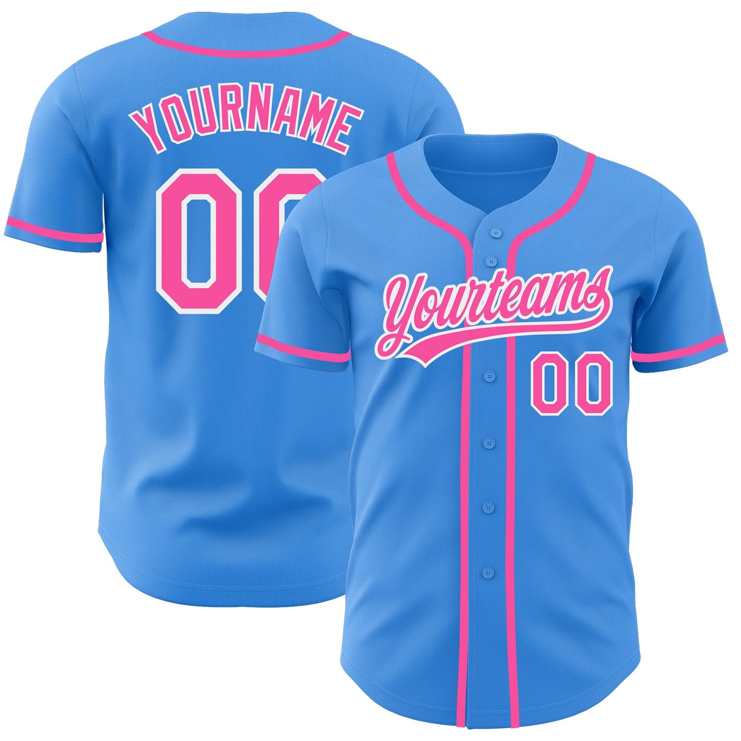Custom Electric Blue Pink-White Authentic Baseball Jersey - Sky-Custom