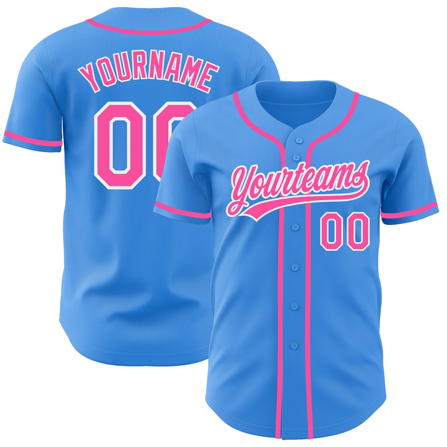 Custom Electric Blue Pink-White Authentic Baseball Jersey - Sky-Custom