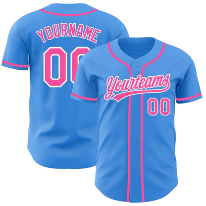 Custom Electric Blue Pink-White Authentic Baseball Jersey - Sky-Custom