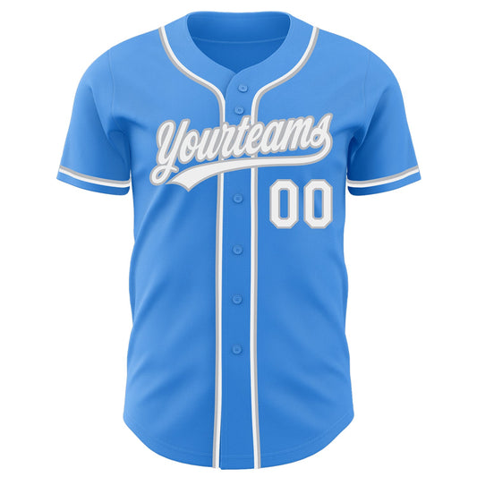 Custom Electric Blue White-Gray Authentic Baseball Jersey - Sky-Custom