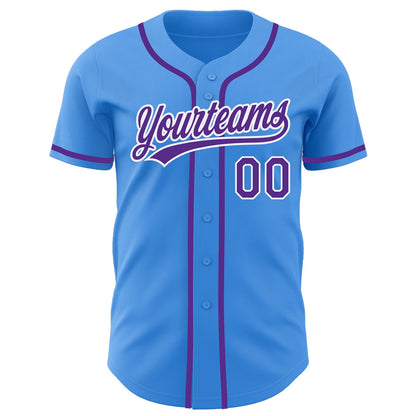 Custom Electric Blue Purple-White Authentic Baseball Jersey - Sky-Custom