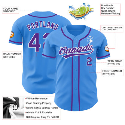 Custom Electric Blue Purple-White Authentic Baseball Jersey - Sky-Custom
