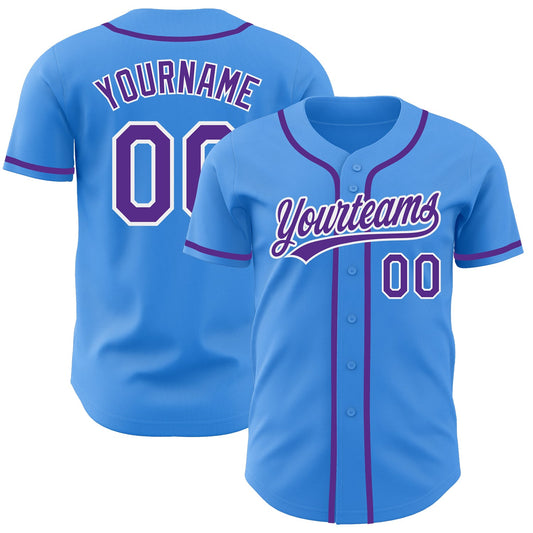 Custom Electric Blue Purple-White Authentic Baseball Jersey - Sky-Custom