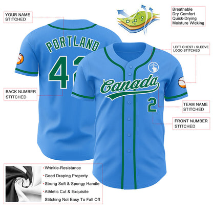 Custom Electric Blue Kelly Green-White Authentic Baseball Jersey - Sky-Custom