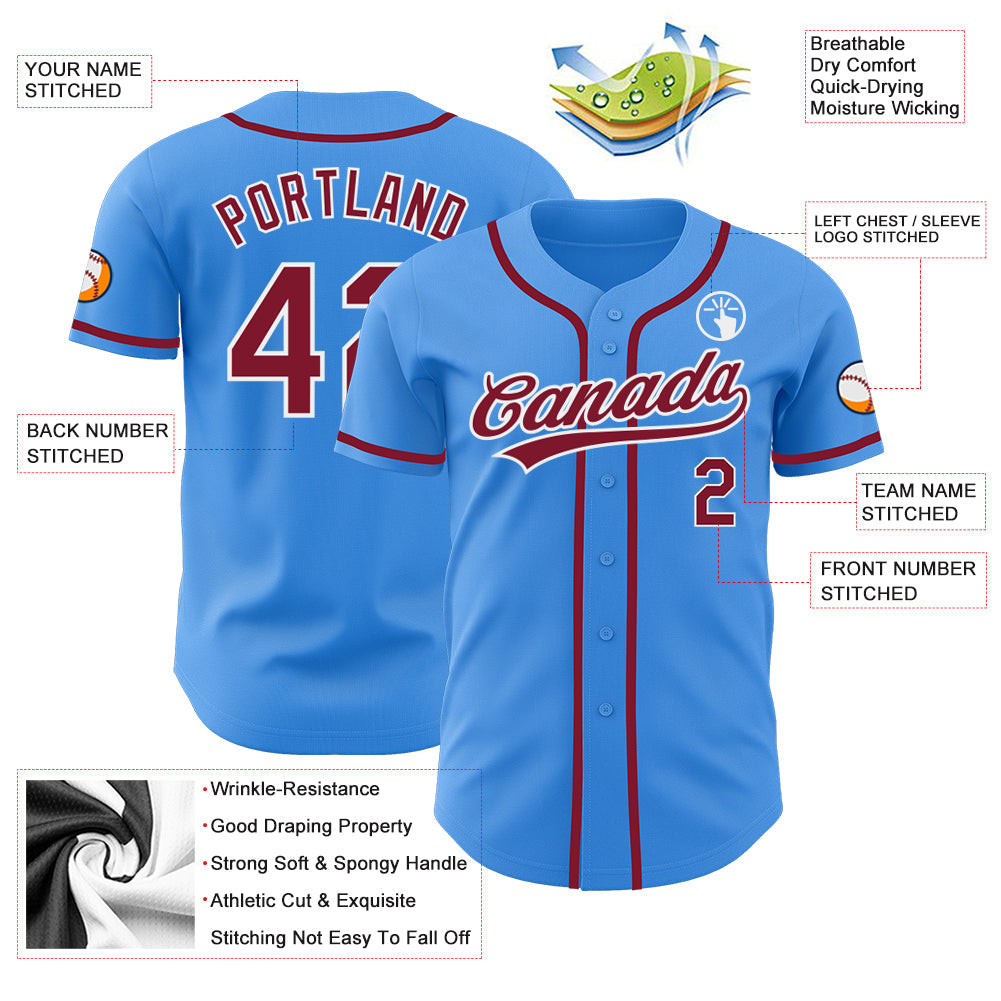 Custom Electric Blue Crimson-White Authentic Baseball Jersey - Sky-Custom