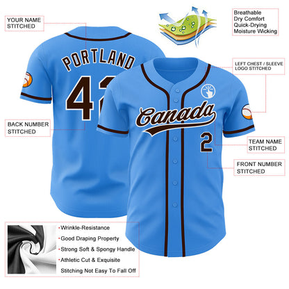 Custom Electric Blue Brown-White Authentic Baseball Jersey - Sky-Custom