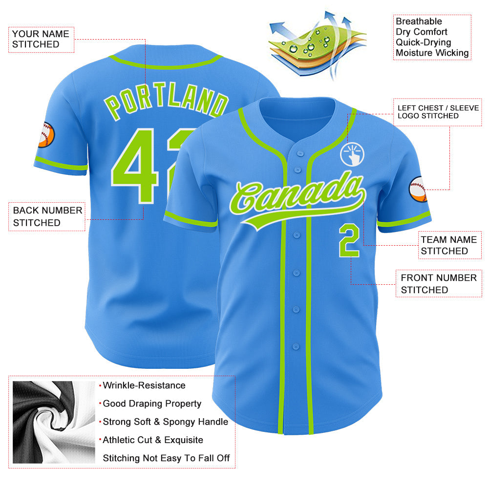 Custom Electric Blue Neon Green-White Authentic Baseball Jersey - Sky-Custom