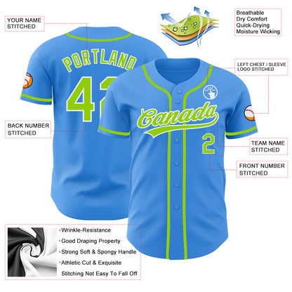 Custom Electric Blue Neon Green-White Authentic Baseball Jersey - Sky-Custom