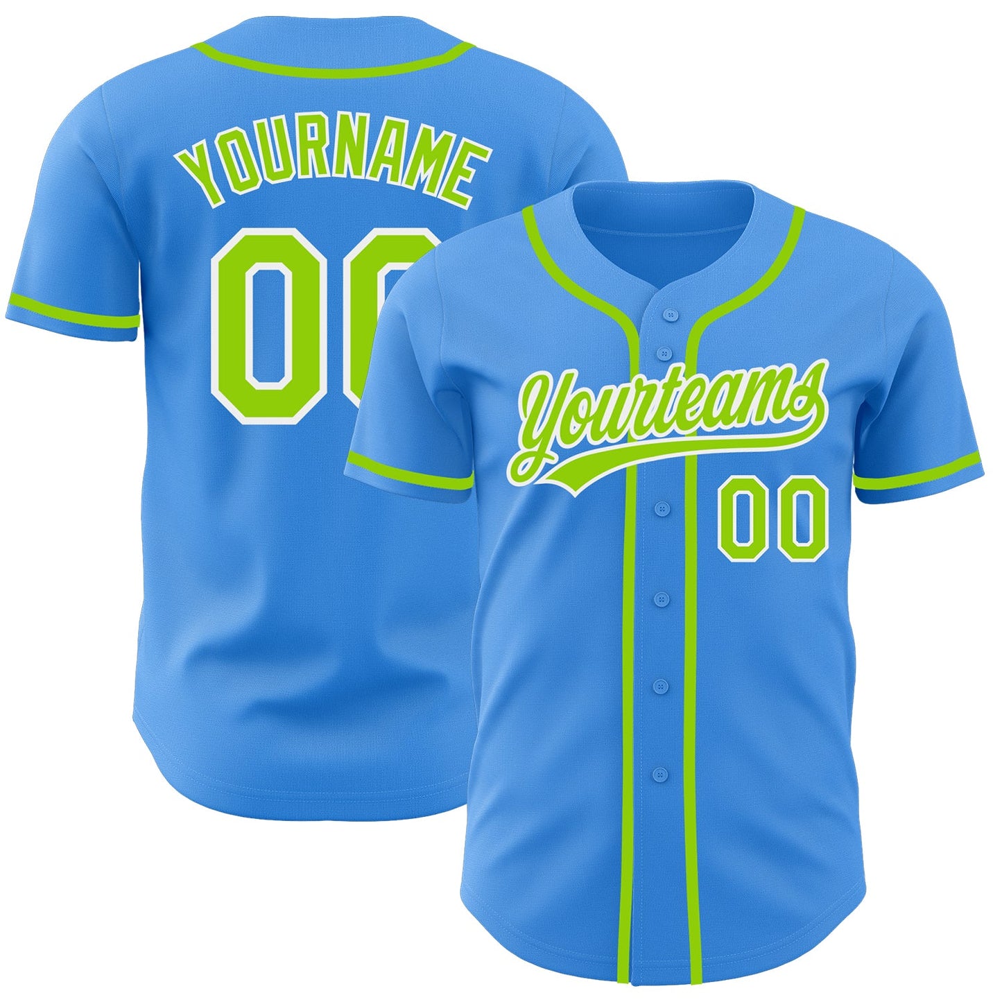 Custom Electric Blue Neon Green-White Authentic Baseball Jersey - Sky-Custom