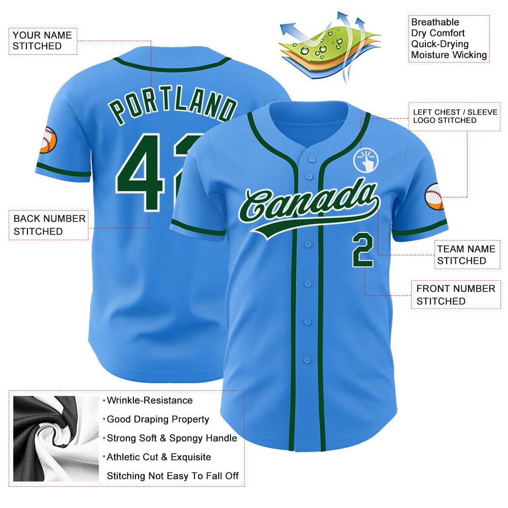 Custom Electric Blue Green-White Authentic Baseball Jersey - Sky-Custom