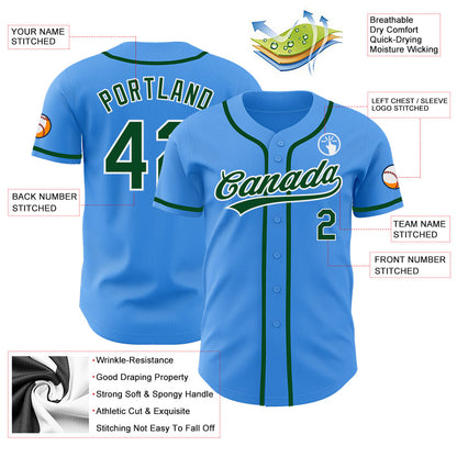 Custom Electric Blue Green-White Authentic Baseball Jersey - Sky-Custom